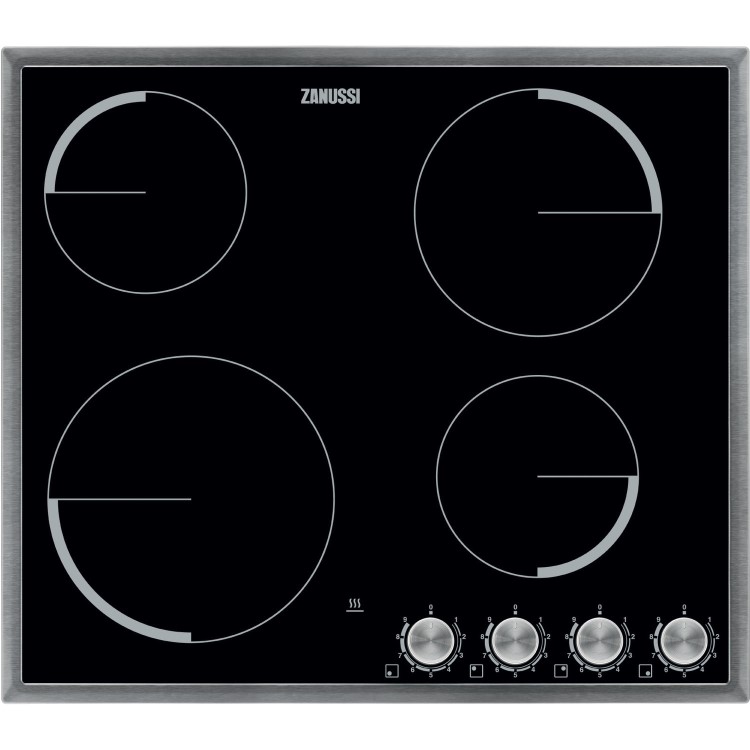 Zanussi ZV694MK 60cm Four Zone Ceramic Hob Black With Stainless Steel Frame