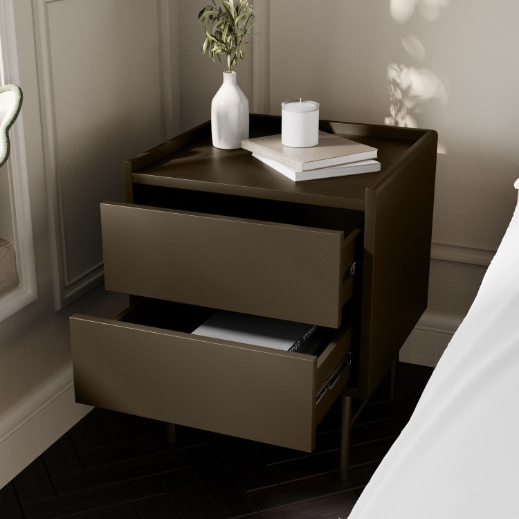 Khaki Green 2 Drawer Modern Bedside Table - Zane