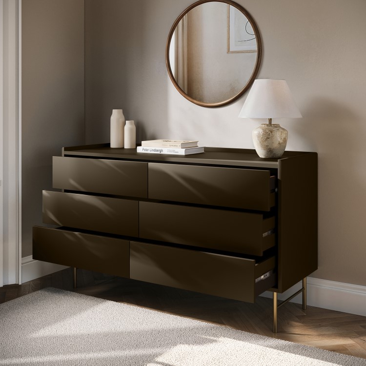 Khaki Green Modern Chest of 6 Drawers - Zane 