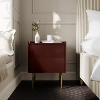 Burgundy 2 Drawer Modern Bedside Table - Zane