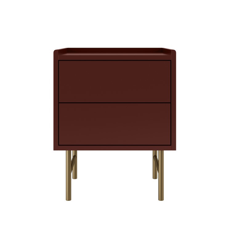 Burgundy 2 Drawer Modern Bedside Table - Zane