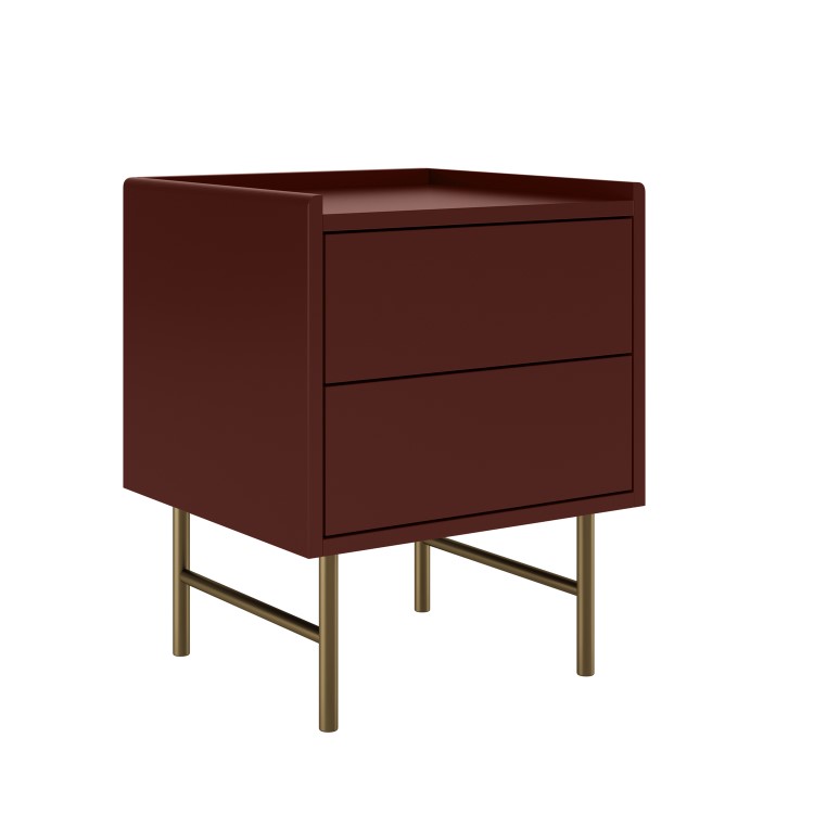 Burgundy 2 Drawer Modern Bedside Table - Zane