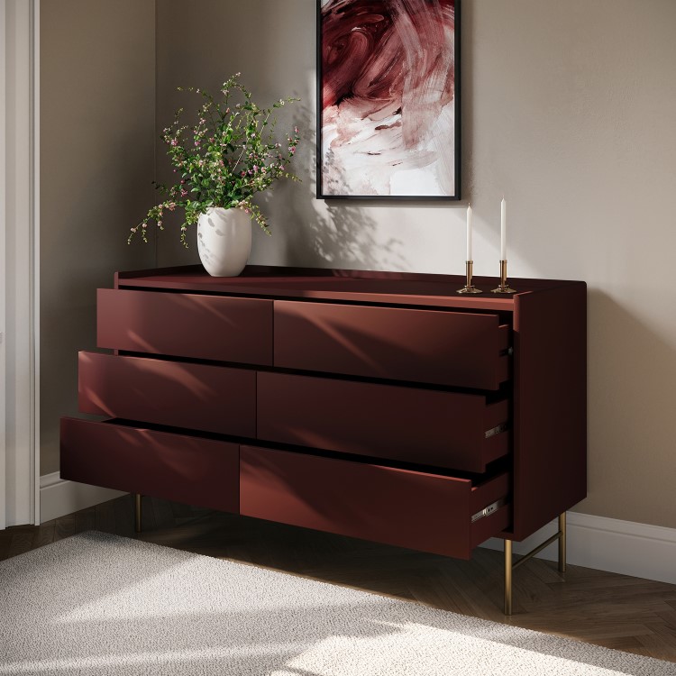 Burgundy Modern Chest of 6 Drawers - Zane 