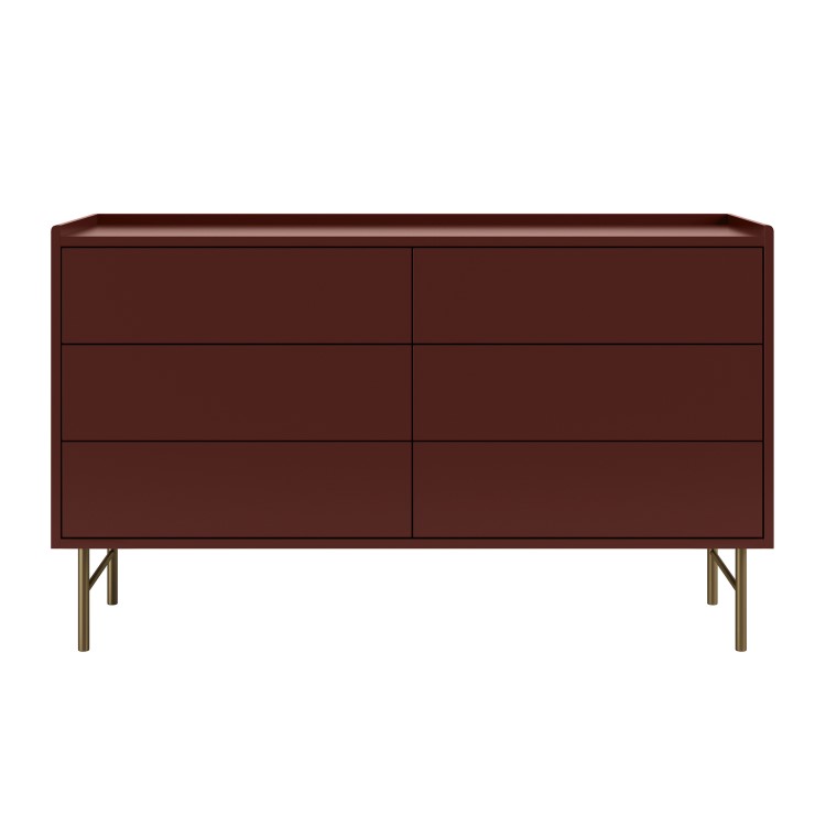 Burgundy Modern Chest of 6 Drawers - Zane 
