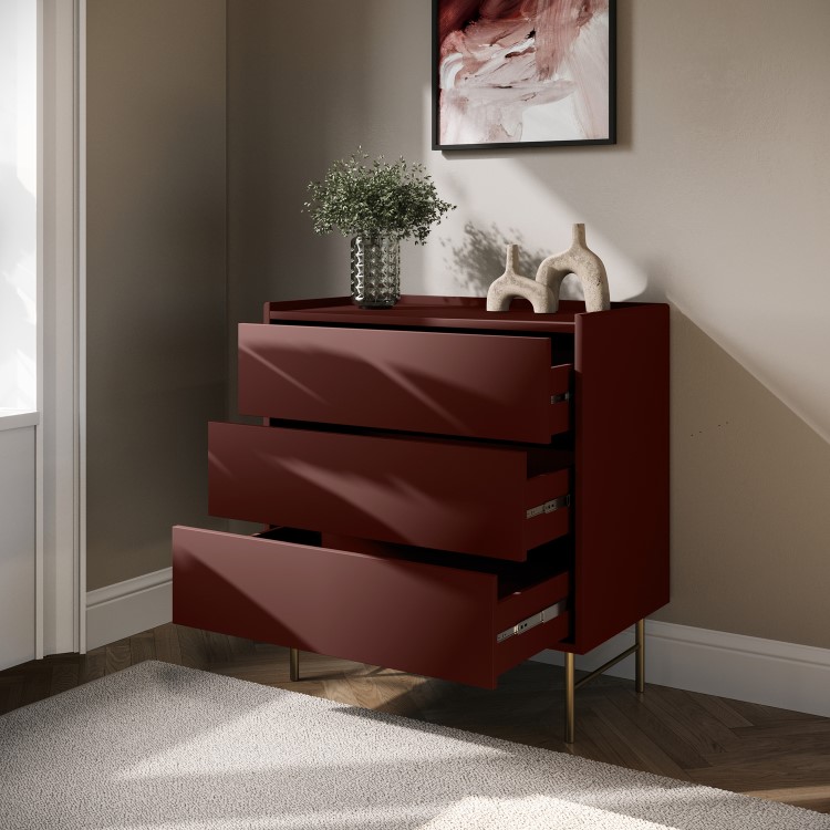 Burgundy Modern Chest of 3 Drawers - Zane 