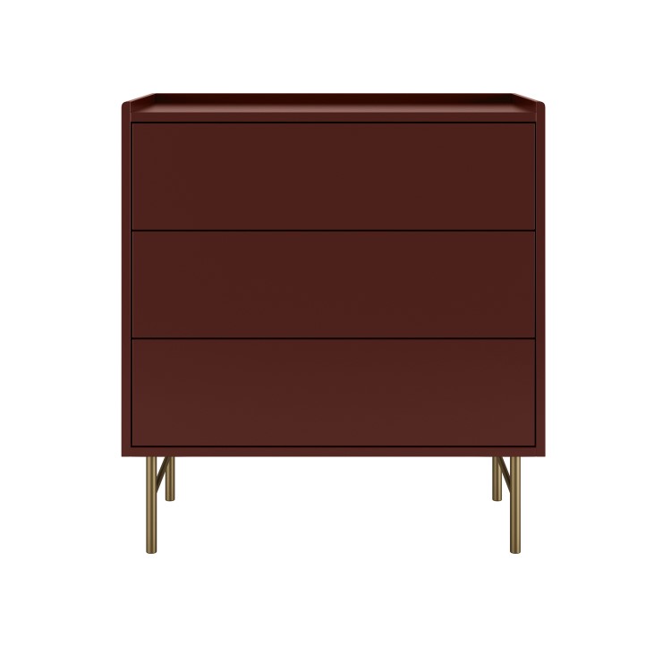 Burgundy Modern Chest of 3 Drawers - Zane 