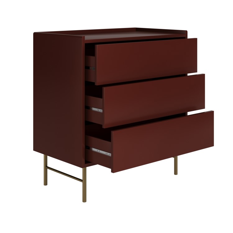 Burgundy Modern Chest of 3 Drawers - Zane 