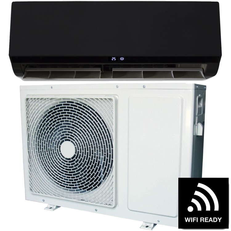 24000 BTU Black Hitachi Powered Smart Wall Mounted Split Air Conditioner with a Heat Pump