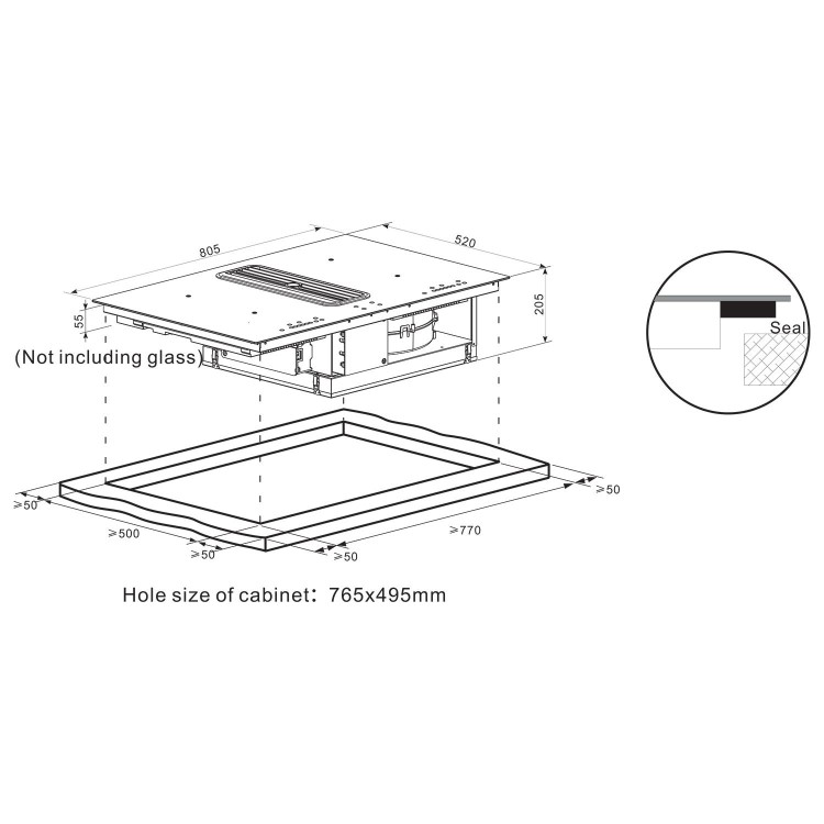 Refurbished electriQ eIQ80INDD 80cm 4 Zone Induction Hob with Built In Extractor