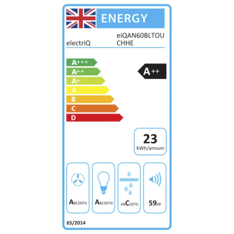 Refurbished electriQ eIQAN60BLTOUCHHE 60cm Touch Control Angled Cooker Hood Black and Stainless Steel
