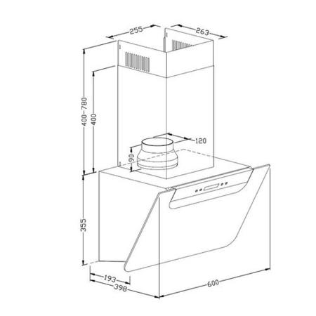 electriQ 60cm Angled Black Glass & Stainless Steel Cooker Hood Includes Optional Chimney 