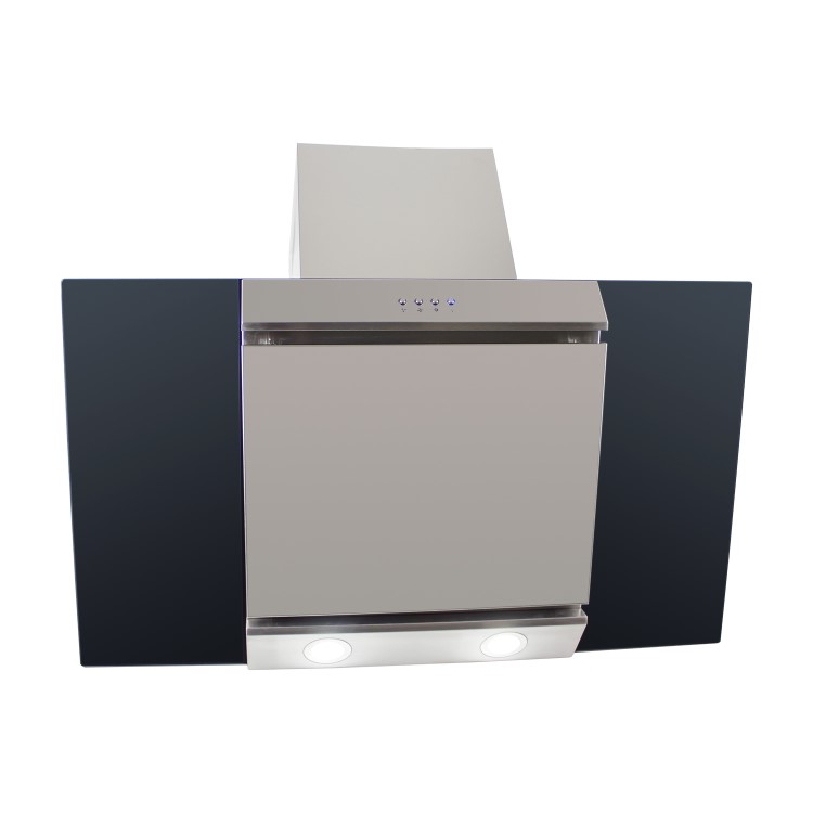 electriQ 90cm Angled Chimney Cooker Hood - Stainless Steel and Black Glass