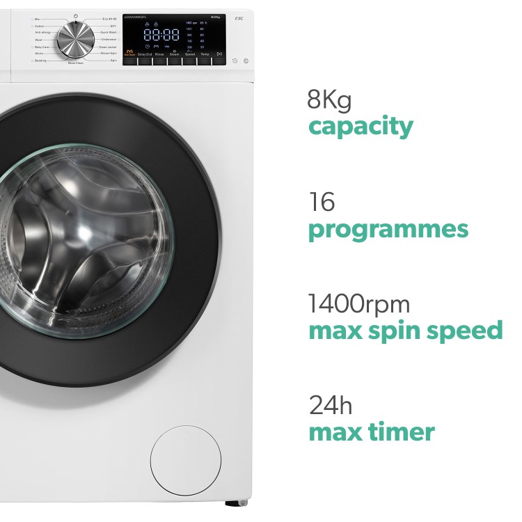 electriQ 8kg 1400rpm Washing Machine - White