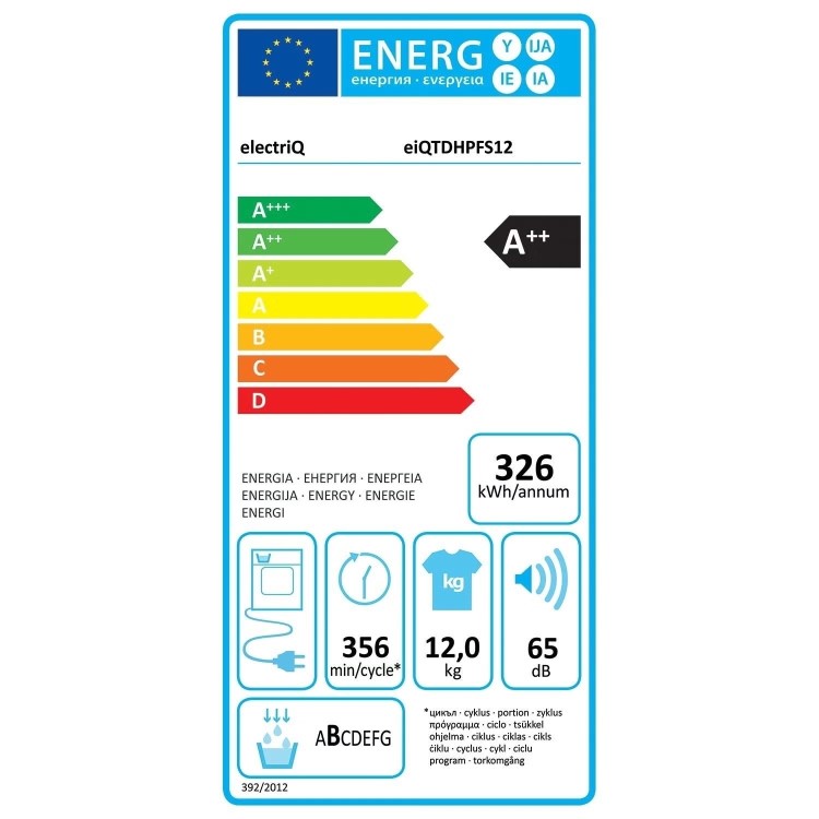 Refurbished electriQ eiQTDHPFS12 Freestanding Heat Pump 12KG Tumble Dryer White