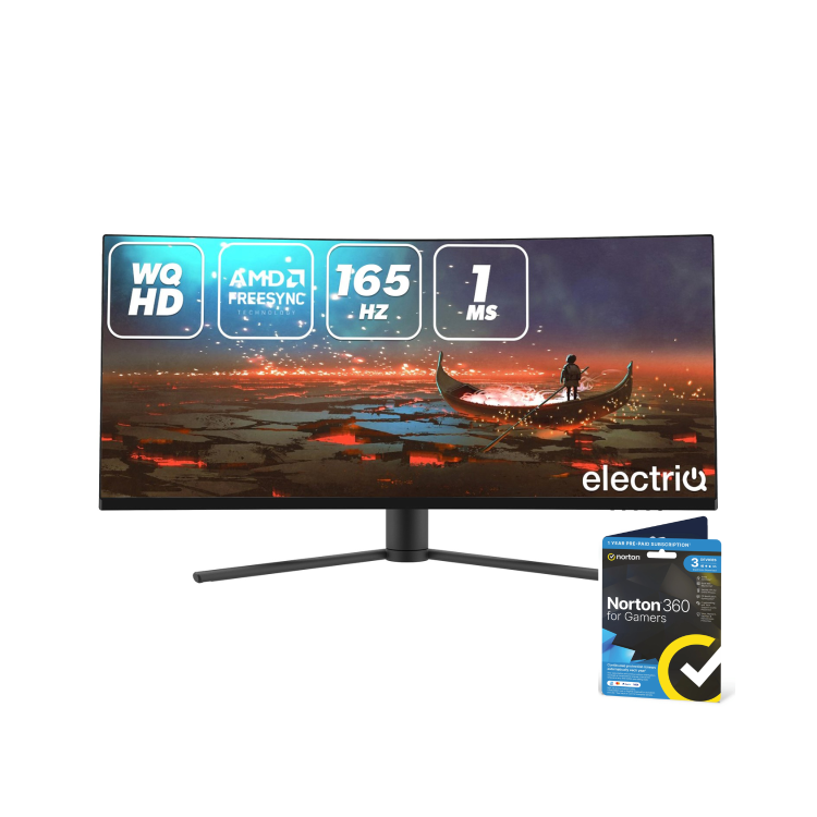 electriQ 34" WQHD QLED 165Hz 1ms Ultrawide Curved Gaming Monitor