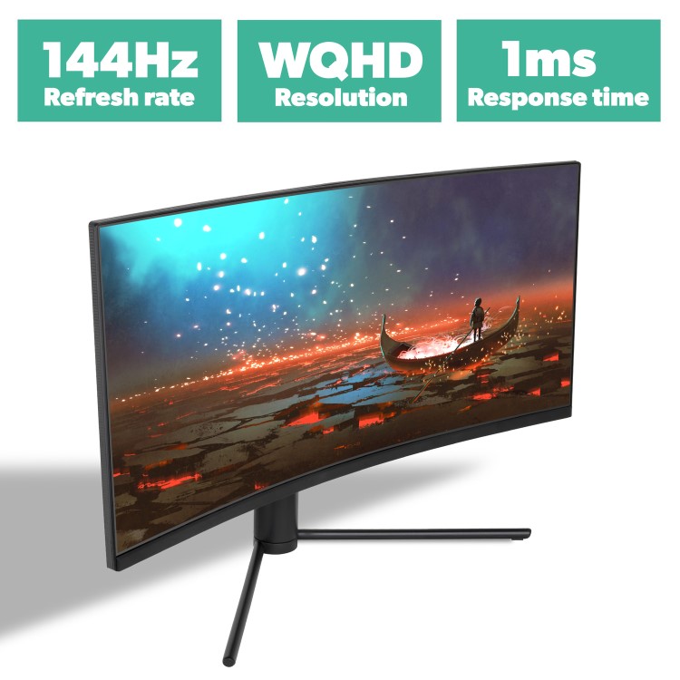 A2 GRADED - Refurbished electriQ C series 34" WQHD QLED HDR 1500R 144Hz Curved Monitor