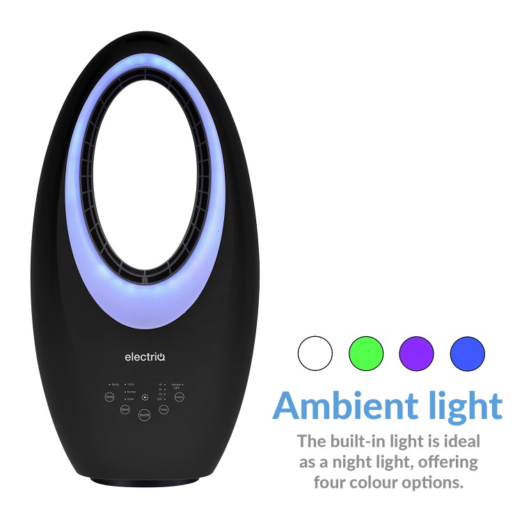 electriQ 24 Inch Bladeless Tower Fan with Mood Light - Black