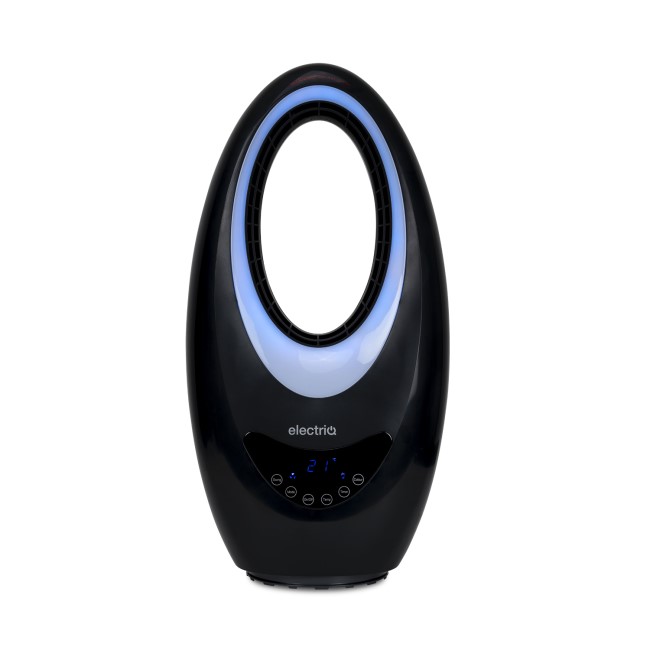 GRADE A1 - electriQ Black Bladeless Heater Fan 2kW with Optional Mood Light