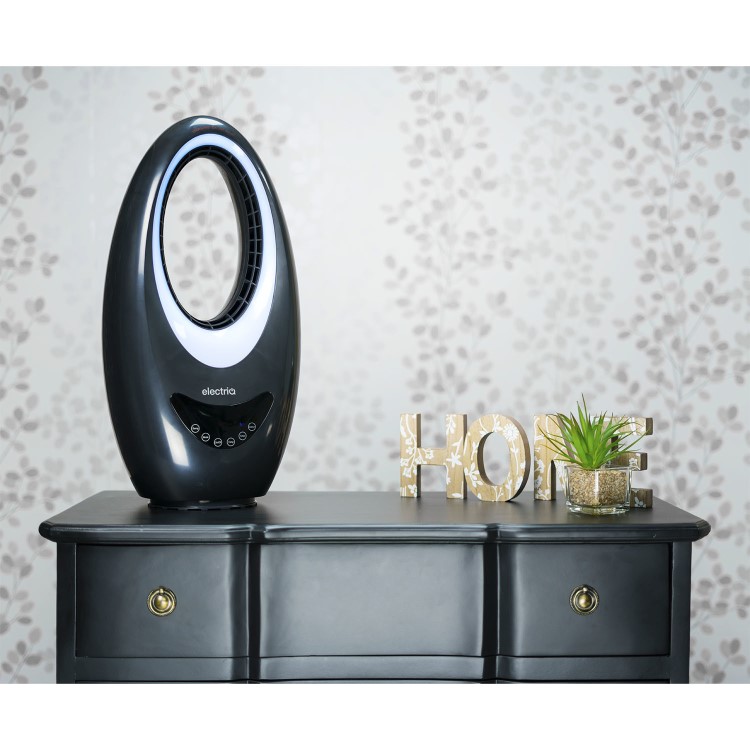 GRADE A1 - electriQ Black Bladeless Heater Fan 2kW with Optional Mood Light