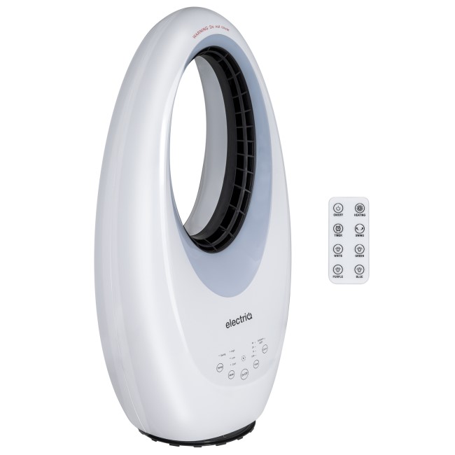 electriQ 24 Inch Smart Quiet Bladeless Tower Fan and Heater with Mood Light  - White - BuyItDirect.ie
