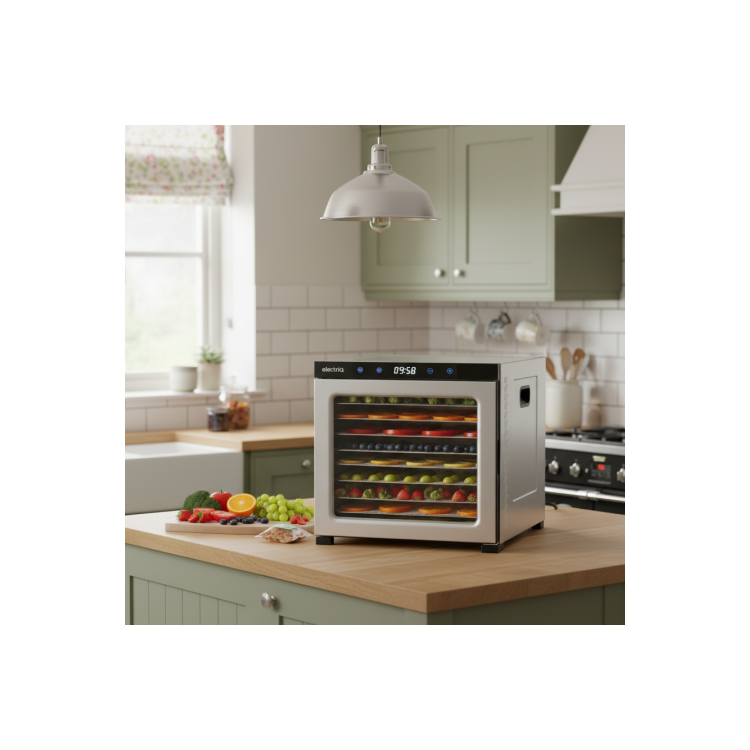 electriQ Commercial Style Digital Food Dehydrator & Dryer with 10 Shelves and 48 Hour Timer - Stainless Steel