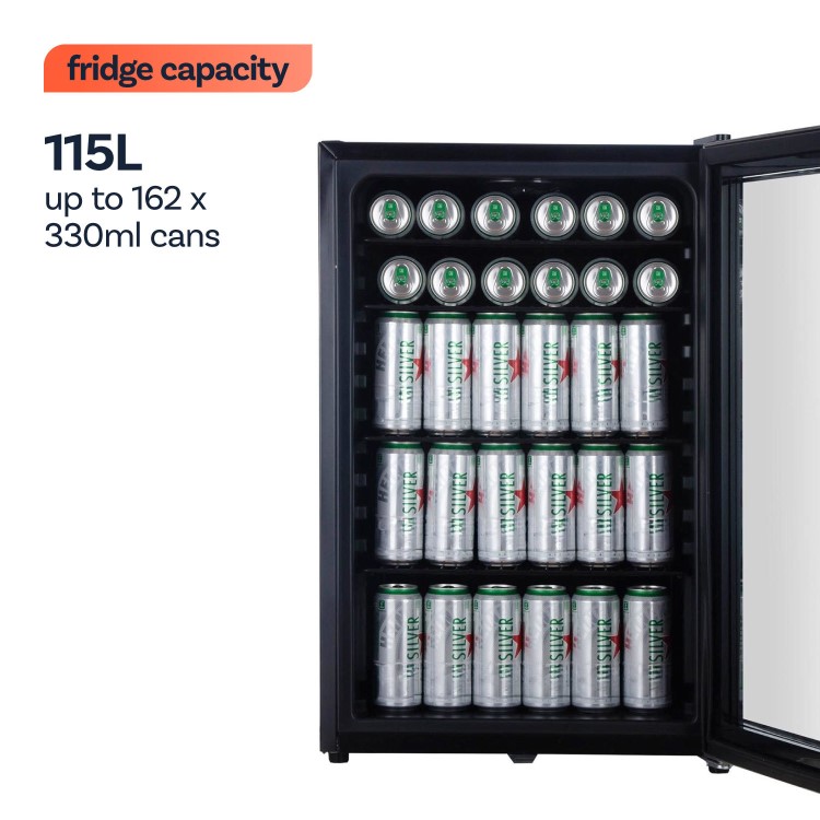 electriQ 115 Litre Drinks Fridge - Black with Stainless Steel Trim