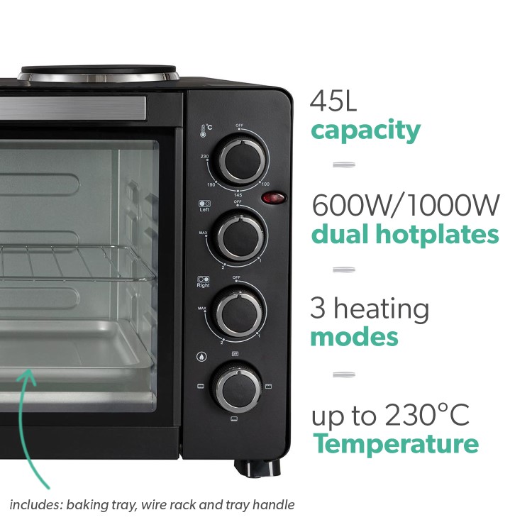 Refurbished electriQ eiQ45LOVN Mini Oven with Dual Hotplates Black
