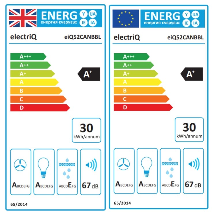 electriQ 52cm Canopy Cooker Hood with Baffle Filters - Black