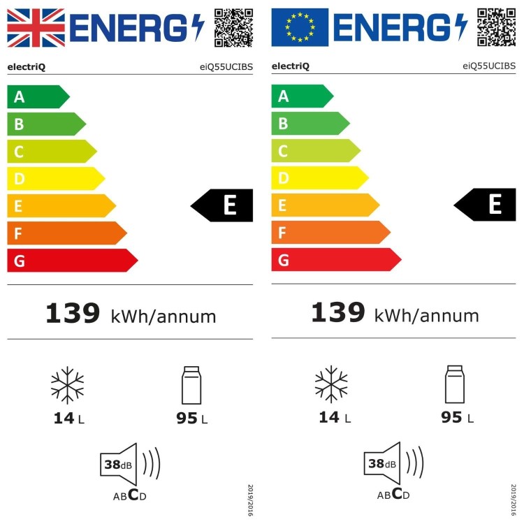 electriQ 109 Litre Freestanding Under Counter Fridge with Ice Box - Silver