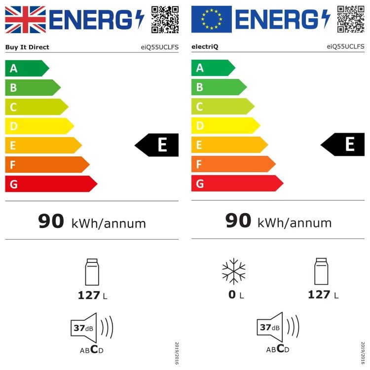 electriQ 127 Litre Freestanding Under Counter Larder Fridge - Silver