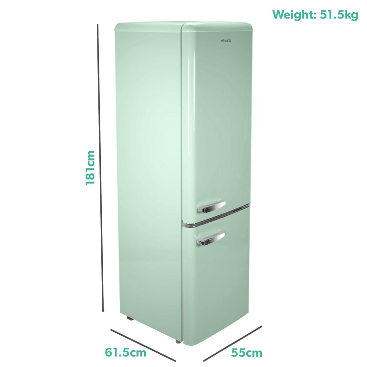 electriQ 244 Litre 60/40 Retro Freestanding Fridge Freezer - Mint Green