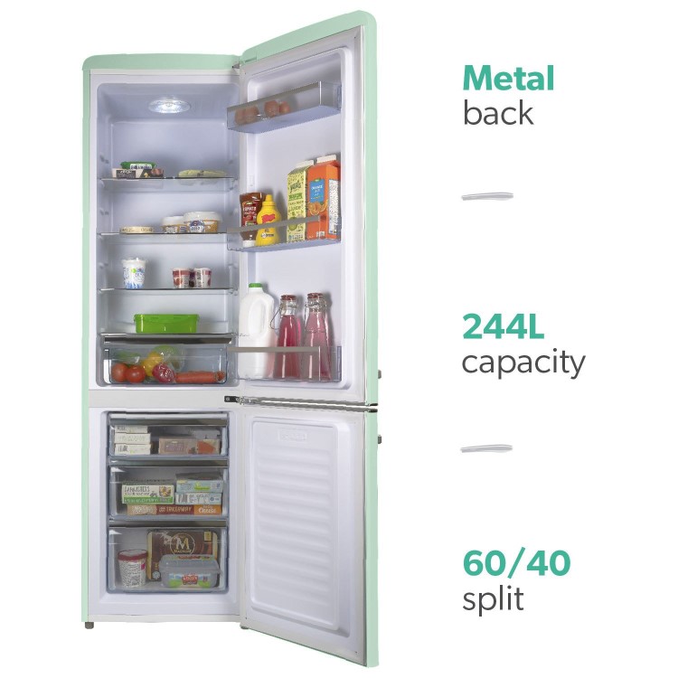 electriQ 244 Litre 60/40 Retro Freestanding Fridge Freezer - Mint Green