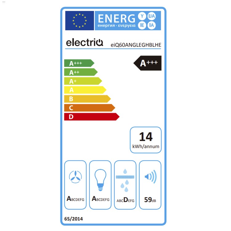 electriQ 60cm Angled Cooker Hood with Hand Gesture Sensor - Black