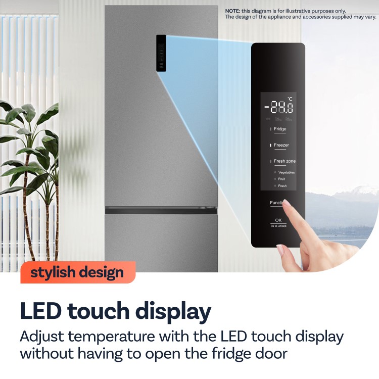 electriQ 401 Litre 60/40 Freestanding Fridge Freezer – Stainless Steel