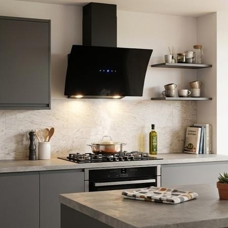electriQ 60cm Curved Angled Hood with Touch Control - Black