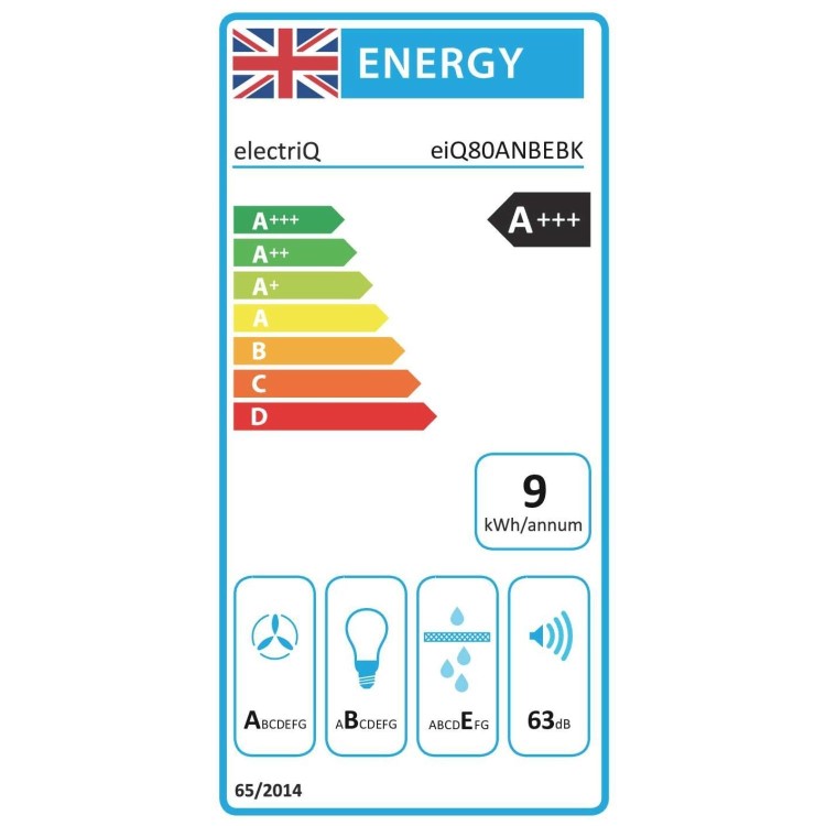 Refurbished electriQ eiQ80ANBEBK 80cm Angled Cooker Hood Black Glass