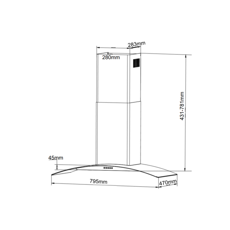 electriQ 80cm Curved Glass Chimney Cooker Hood - Stainless Steel