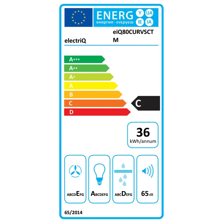 electriQ 80cm Curved Glass Chimney Cooker Hood - Stainless Steel