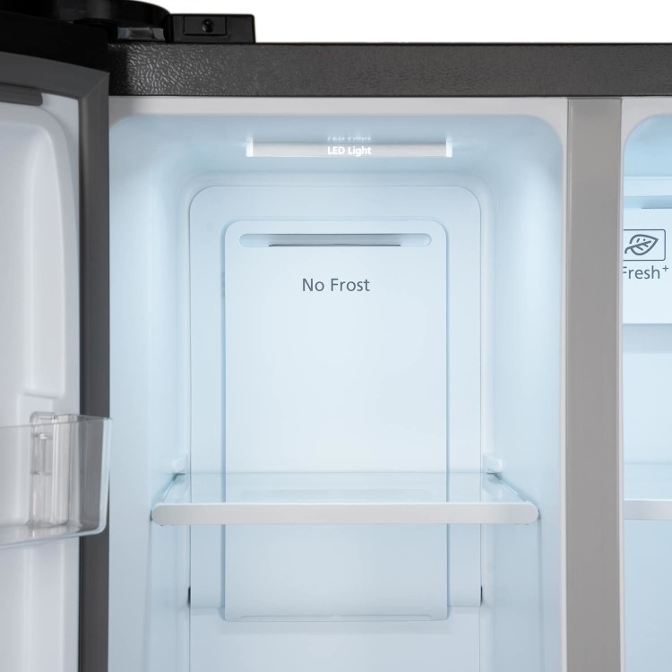 Refurbished electriQ eiQ84SBSFFINOX Freestanding 430 Litre Frost Free American Fridge Freezer Grey