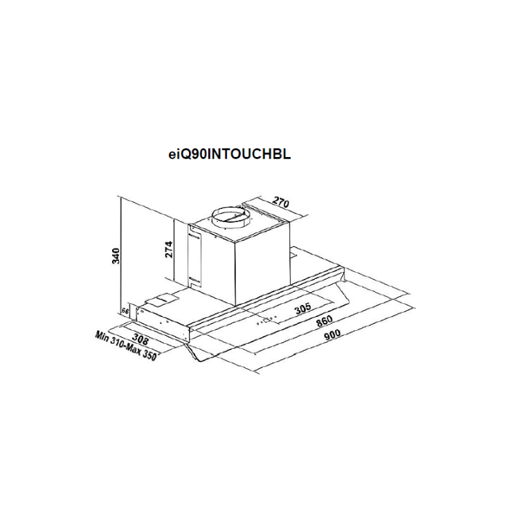 Refurbished electriQ eiQ90INTOUCHBL 90cm Integrated Cooker Hood with Gesture Control Black