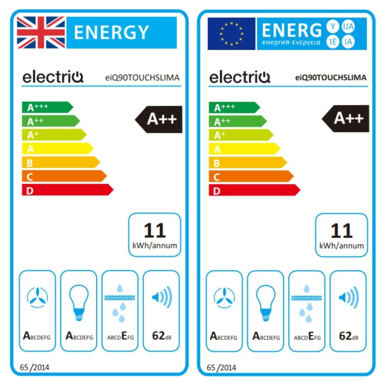 electriQ 90cm Slimline Chimney Cooker Hood - Stainless Steel