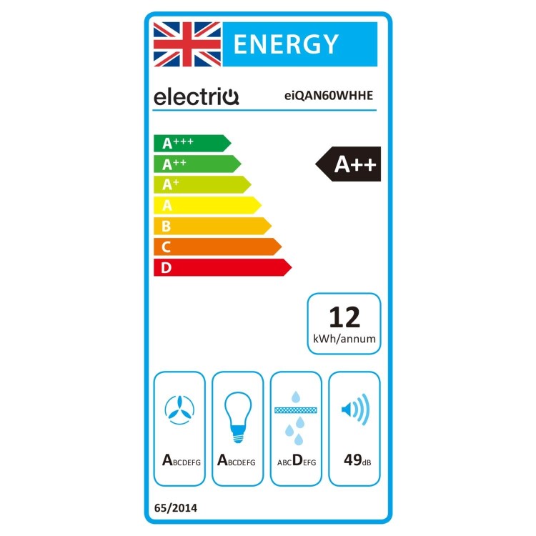 Refurbished electriQ eiQAN60WHHE 60cm Super Silent Angled Cooker Hood White