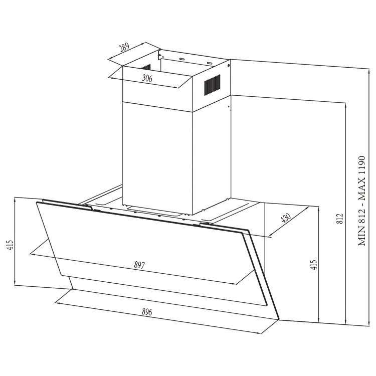 electriQ 90cm Angled Cooker Hood with Gesture Control - Black