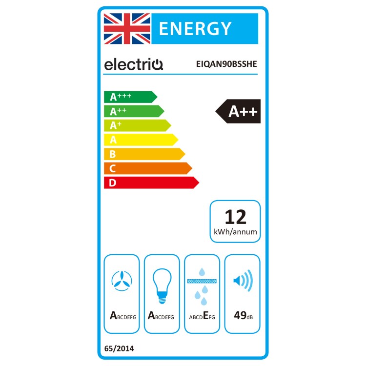 electriQ 90cm Super Silent Angled Cooker Hood - Black 