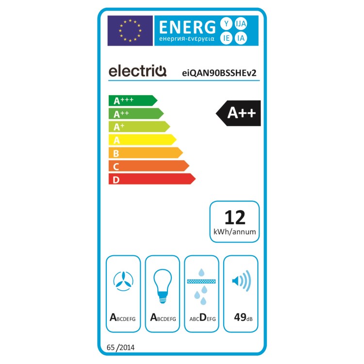 Refurbished electriQ eiQAN90BSSHEv2 90cm Super Silent Angled Cooker Hood Black