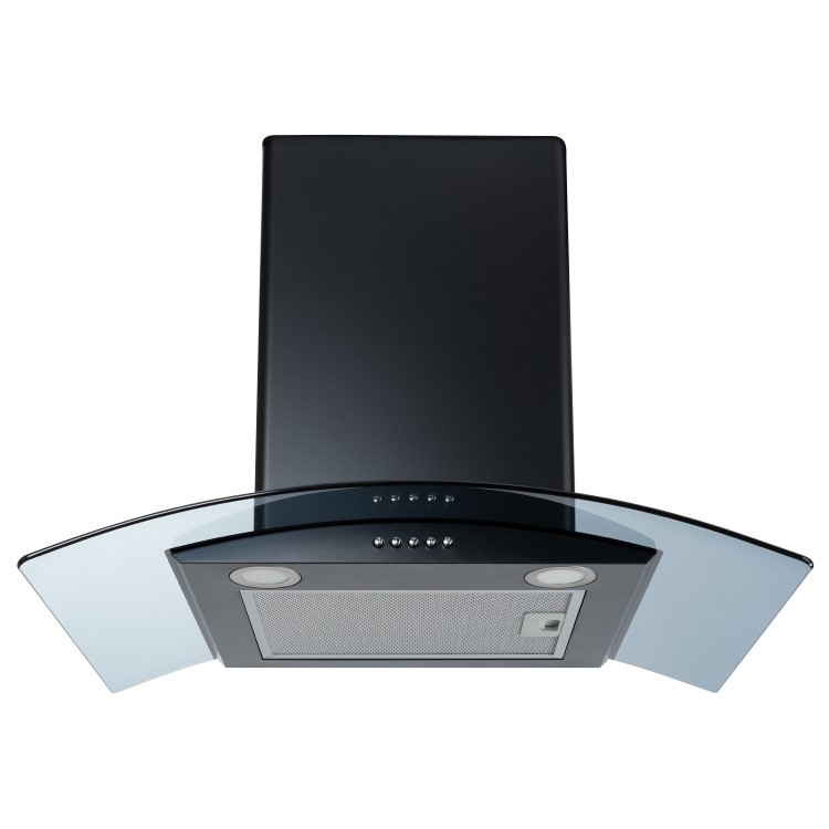 electriQ 70cm Curved Glass Chimney Cooker Hood - Black