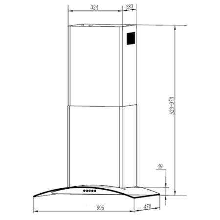 electriQ 70cm Curved Glass Chimney Cooker Hood - Black