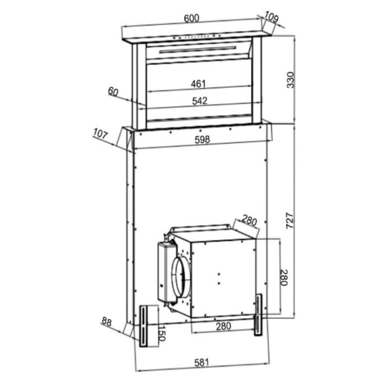electriQ 60cm Downdraft Cooker Hood - Black