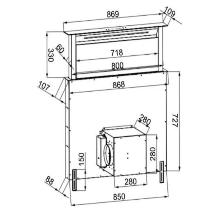 electriQ 90cm Downdraft Cooker Hood - Black