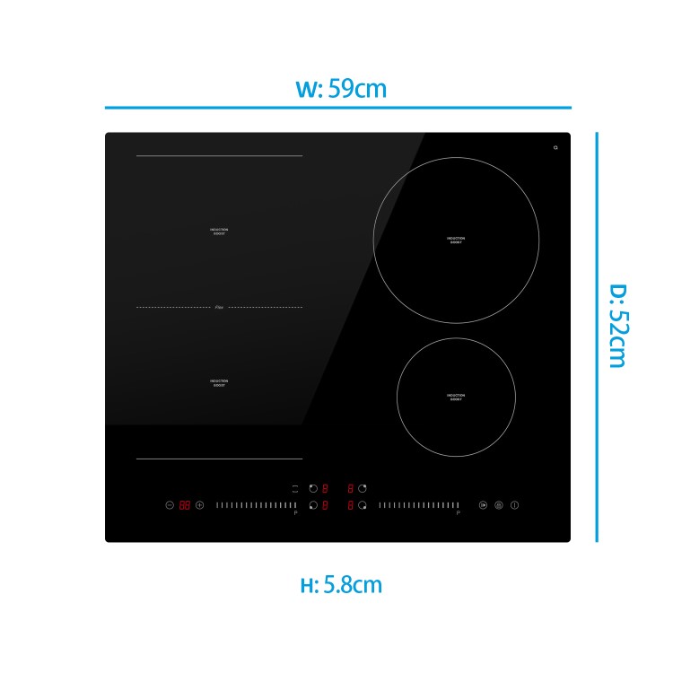 Refurbished electriQ eiQIND60FLEX 60cm 4 Zone Induction Hob with Flex Zone Black